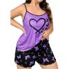imageSOLY HUX Womens Plus Size Pajama Set Butterfly Heart Print Loungewear Cami Top and Shorts SleepwearPurple Heart