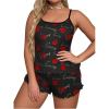 imageSOLY HUX Womens Plus Size Pajama Set Cute Cartoon Print Sleepwear Cami Top and Shorts LoungewearBlack Lips