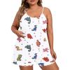 imageSOLY HUX Womens Plus Size Pajama Set Cute Cartoon Print Sleepwear Cami Top and Shorts LoungewearWhite Dinosaur