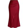 imageSOLY HUX Womens Satin Maxi Skirt Elegant Wrap High Waisted Ruched Fishtail Dressy Casual SkirtsPlain Burgundy