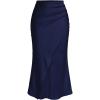 imageSOLY HUX Womens Satin Maxi Skirt Elegant Wrap High Waisted Ruched Fishtail Dressy Casual SkirtsPlain Dark Blue