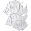 imageSOLY HUX Womens Satin Pajama Set 4pcs Floral Lace Trim Cami Lingerie Sleepwear with RobeWhite Solid