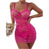 imageSOLY HUX Womens Sexy Heart Mesh See Through Lingerie Babydoll Sleepwear Sleeveless Ruffle Chemise Nightgown with ThongHot Pink Heart