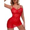 imageSOLY HUX Womens Sexy Heart Mesh See Through Lingerie Babydoll Sleepwear Sleeveless Ruffle Chemise Nightgown with ThongPlain Red