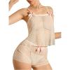imageSOLY HUX Womens Sheer Mesh Pajama Bowknot Camisole Top and Shorts 2 Piece Lounge Set See Through LingerieWhite Heart