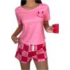 imageSOLY HUX Womens Short Pajama Set Satin Silk Loungewear Graphic Short Sleeve Top Shorts Sleepwear 2 PiecePink Graphic