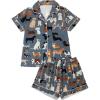 imageSOLY HUX Womens Short Pajamas Set Cute Printed Button Short Sleeve Shirt with Shorts Sleepwear PJs SetGrey Dogs