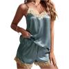 imageSOLY HUX Womens Silk Pajama Set Lace Satin Sleepwear V Neck Cami Tops and Shorts LoungewearPlain Dusty Blue