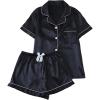 imageSOLY HUX Womens Silk Satin Pajamas Short Sleeve Button Down Sleepwear Loungewear Shorts Set 2 PiecePlain Black