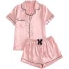 imageSOLY HUX Womens Silk Satin Pajamas Short Sleeve Button Down Sleepwear Loungewear Shorts Set 2 PiecePlain Pink