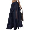 imageSOLY HUX Womens Summer Split Maxi Skirt Tie Front Elastic Waist Lace Ruffle Hem Long Flowy SkirtsPure Dark Blue