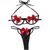 imageSOLY HUX Womens Two Piece Underwire Lingerie Set Bow Knot Cut Out Halter Bra and Panty SleepwearBlack and Red
