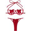 imageSOLY HUX Womens Two Piece Underwire Lingerie Set Bow Knot Cut Out Halter Bra and Panty SleepwearPure Red