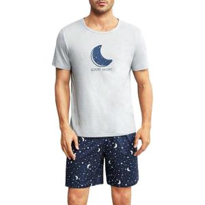 imageSOLY HUX Mens Graphic Pajama Set Short Sleeve Tee and Shorts 2Pcs PJ Set LoungewearGrey and Blue Multi