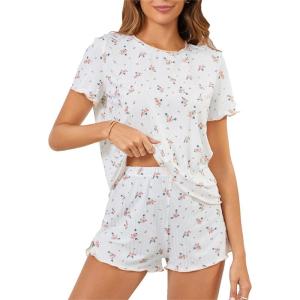 imageSOLY HUX Pajama Set for Women Cute Print Short Sleeve Tee and Shorts Lounge SleepwearDitsy Floral Multicoloured