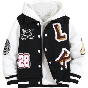 imageSOLY HUX Toddler Boys Varsity Jacket Letter Graphic Color Block Collar Long Sleeve Baseball Jacket StreetwearBlack Letter