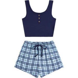 imageSOLY HUX Womens Button Front Ribbed Knit Tank Top and Shorts Pajama Set Sleepwear Lounge SetsMint Blue