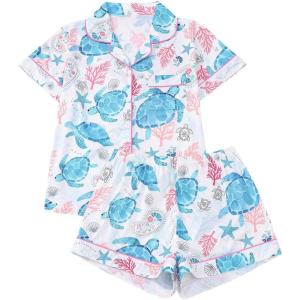 imageSOLY HUX Womens Cute Print Pajama Set Short Sleeve Sleepwear Button Down Shirt and Shorts LoungewearWhite Graphic