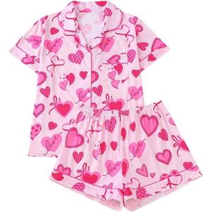 imageSOLY HUX Womens Cute Sleepwear Heart Print Matching Short Sleeve Shirt and Shorts Pajama Lounge SetPink Heart
