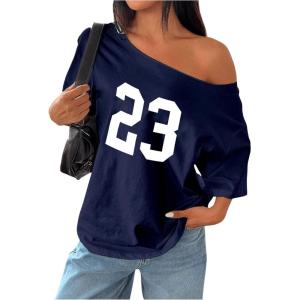 imageSOLY HUX Womens Jersey Shirts Oversized Grunge Graphic Tees Off The Shoulder Y2k Streetwear Short Sleeve Summer TopsDark Blue