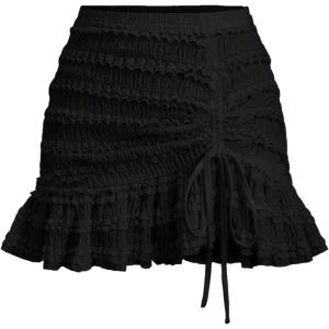 imageSOLY HUX Womens Lace Ruffle Mini Skirt Y2k Ruched Drawstring Summer Going Out SkirtsPlain Black