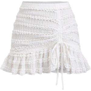 imageSOLY HUX Womens Lace Ruffle Mini Skirt Y2k Ruched Drawstring Summer Going Out SkirtsPlain White