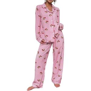 imageSOLY HUX Womens Long Sleeve Fall Pajamas Cute Print 2 Piece Sleepwear Matching Shirts and Pants Lounge SetPink Graphic