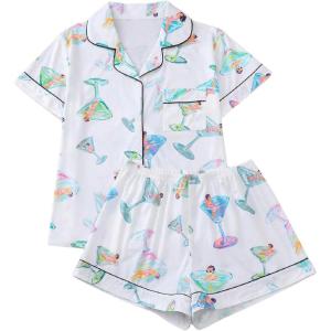 imageSOLY HUX Womens Lounge Set Button Down Shirt and Shorts 2 Piece Sleepwear Cute PajamasWhite Graphic