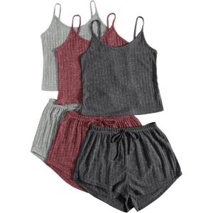 imageSOLY HUX Womens Pajama Sets Lounge Sets Ribbed Knit Cami Crop Top and Shorts Sleepwear PJ 3 SetsMulticoloured 3 Pack