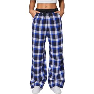 imageSOLY HUX Womens Plaid Checkered Pants Flannel Pajama Pants Lounge Wide Leg Baggy Sweatpants with PocketsBlue and Gray