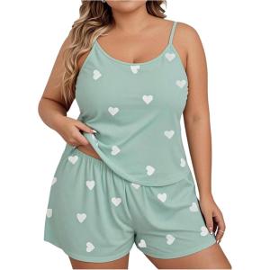 imageSOLY HUX Womens Plus Size Pajama Set Cute Cartoon Print Sleepwear Cami Top and Shorts LoungewearGreen Heart