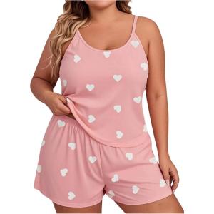 imageSOLY HUX Womens Plus Size Pajama Set Cute Cartoon Print Sleepwear Cami Top and Shorts LoungewearPink Heart