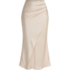 imageSOLY HUX Womens Satin Maxi Skirt Elegant Wrap High Waisted Ruched Fishtail Dressy Casual SkirtsPlain Apricot