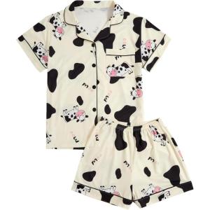 imageSOLY HUX Womens Short Pajamas Set Cute Printed Button Short Sleeve Shirt with Shorts Sleepwear PJs SetApricot Graphic