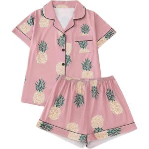 imageSOLY HUX Womens Short Pajamas Set Cute Printed Button Short Sleeve Shirt with Shorts Sleepwear PJs SetDusty Pink