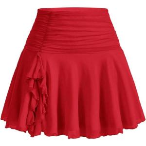imageSOLY HUX Womens Summer Skirts High Waisted Ruffle Mini Skirts Flared Flowy Beach Short SkirtSolid Burgundy