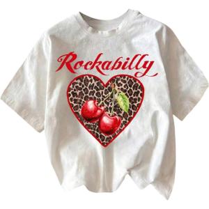 imageSOLY HUX Womens Vintage TShirt Short Sleeve Leopard Graphic Tees Crew Neck Streetwear ShirtsWhite Heart