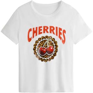 imageSOLY HUX Womens Vintage TShirt Short Sleeve Leopard Graphic Tees Crew Neck Streetwear ShirtsWhite Leopard Cherry