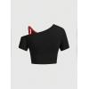 imageSOLY HUX Womens Y2k Cherry Print Tees Crop Top Cute Graphic Short Sleeve Lace 2 in 1 TShirtsBlack Red
