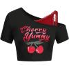 imageSOLY HUX Womens Y2k Cherry Print Tees Crop Top Cute Graphic Short Sleeve Lace 2 in 1 TShirtsBlack Red