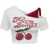 imageSOLY HUX Womens Y2k Cherry Print Tees Crop Top Cute Graphic Short Sleeve Lace 2 in 1 TShirtsWhite Red
