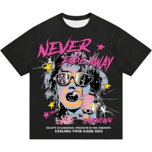 imageSOLY HUX Mens Graphic Tees Y2K Baggy Shirts Unisex Oversized Tshirts Figure Print 90s Vintage Streetwear TopsBlack Letter