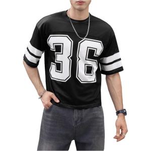 imageSOLY HUX Mens Jersey Shirts Mesh Number Graphic Crew Neck Short Sleeve Streetwear Tee Loose TopsBlack Number