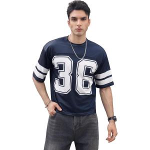 imageSOLY HUX Mens Jersey Shirts Mesh Number Graphic Crew Neck Short Sleeve Streetwear Tee Loose TopsDark Blue Letter