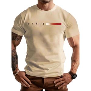 imageSOLY HUX Mens Letter Print Short Sleeve T Shirt Round Neck Summer Casual Tee TopsApricot Letter