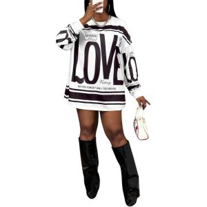 imageSOLY HUX Womens Retro Oversized TShirt Streetwear Long Sleeve Graphic Tees Printed Crewneck TopsBlack and White