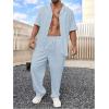 imageSOLY HUX Mens Plus Size 2 Piece Outfits Summer Short Sleeve Button Down Shirt and Pants SetPlain Blue