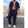 imageSOLY HUX Mens Plus Size 2 Piece Outfits Summer Short Sleeve Button Down Shirt and Pants SetPure Dark Blue