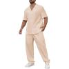 imageSOLY HUX Mens Plus Size 2 Piece Outfits Summer Short Sleeve Button Down Shirt and Pants SetPure Apricot