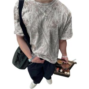 imageSOLY HUX Mens Camo T Shirt Short Sleeve Maple Leaf Print Vintage Tees Summer Tops StreetwearWhite Maple Leaf